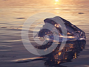 A piece of ice lying on the frozen surface of lake Baikal