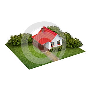 A piece of land with lawn with house and bushes