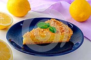 Piece of lemon pie on a plate