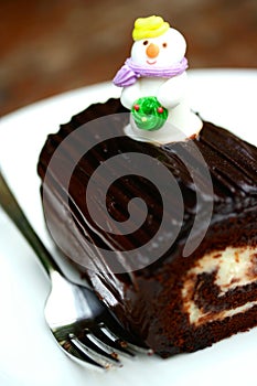 Piece of mini chocolate log cake