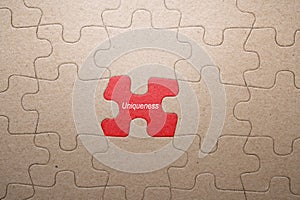 Piece of missing jigsaw puzzle with Uniqueness text