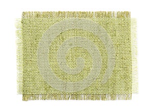 Piece of natural burlap fabric on white background, top view