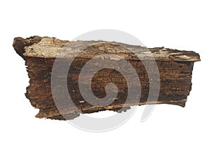 Piece of old rotten wood bark isolated on a white background