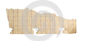 a piece of old squared paper on a white background
