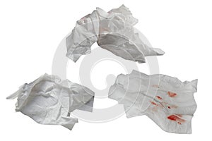 Piece paper tissue white, isolated on blue background with clipping path.