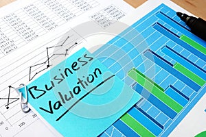 Piece of paper with words business valuation.