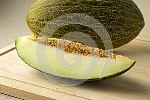 Piece of Piel de sapo melon close up