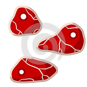 Piece of raw meat. Brown fried surface. Cartoon flat illustration.
