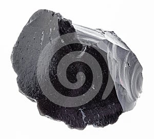 piece of raw obsidian stone on white