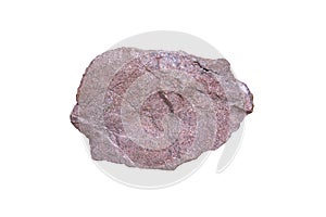 A piece of raw purple sandstone rock isolated on white background. Pink arkosic sandstone.