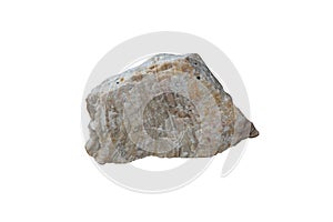 A piece of raw quartzite rock isolated on white background. There is noise and grain caused by the texture of the stone.