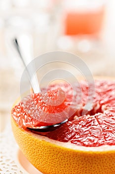 Piece of red grapefruit, citrus dessert