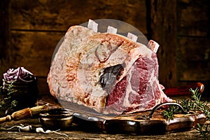Piece of rib cote de boeuf beef with fat