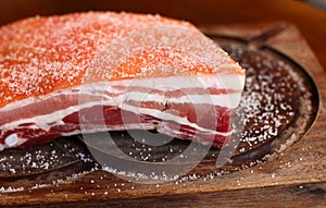 Piece of salted raw pork belly