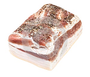 piece of salted Salo with meat layers isolated