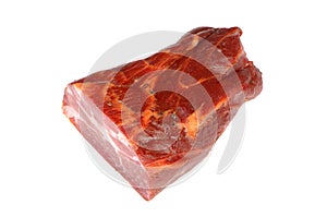 Piece of smoked steak with spices isolated on a white background