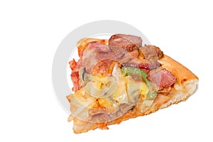 Piece of tasty flavorful Pizza with sliced vegetables isolated o