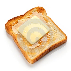 Piece of toast with butter isolated on white photo