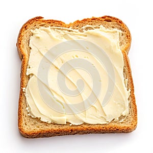 Piece of toast with butter isolated on white photo