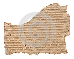 Piece of torn cardboard isolated on white background. Ripped piece of cardboard. Kraft paper