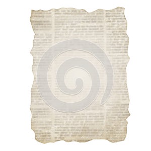 Piece of torn newspaper isolated on white background. Old grunge newspapers textured paper collection