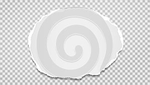 Piece of torn, ripped, white and round paper with soft shadow are on grey background for text. Vector illustration