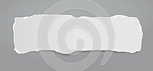 Piece of torn white note, notebook paper with soft shadow stuck on dark background. Vector illustration