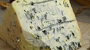 Piece of traditional French Bleu d`Auvergne cheese