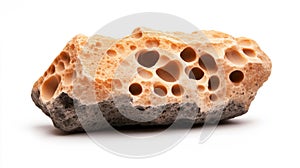 Piece of Volcanic Pumice Stone with Porous Surface Isolated on White Background photo