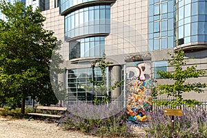 Piece of the wall of Berlin in front of the European Parliament