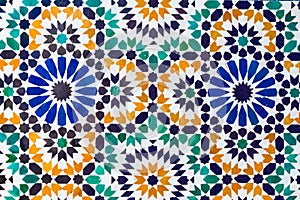 A piece of wall with mosaic bright colors of Morocco