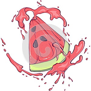 Piece of watermelon with juice splash color