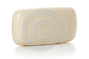 Piece of white toilet soap on a white background. Full depth of field.