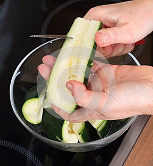 A piece of zuccini is cut