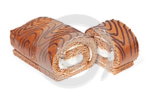 Pieces of baked roll with cream filling