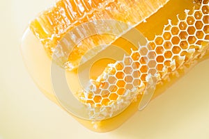 Pieces of bee honeycomb closeup