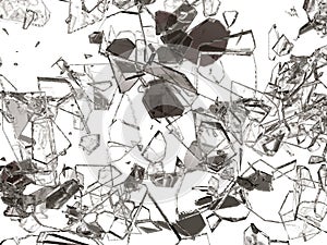 Pieces of broken or cracked glass on white