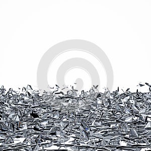 Pieces of broken glass on white background