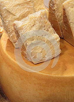 pieces of Cheese Parmesan on sale in the dairy farm