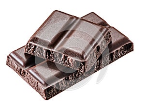 Pieces of chocolate bar. Clipping paths.