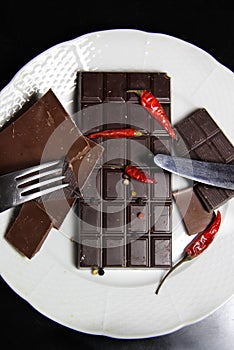 Pieces of chocolate on the plate