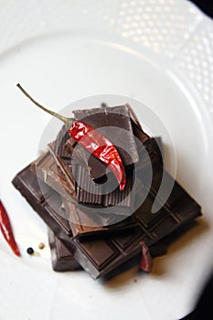 Pieces of chocolate on the plate