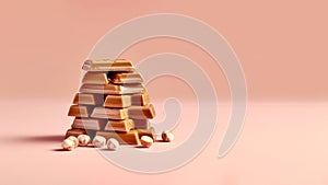 Pieces of chocolate on solid background, Generative AI