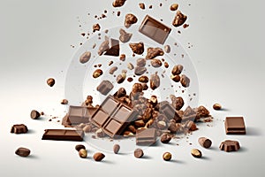 Pieces of chocolate on solid background, Generative AI