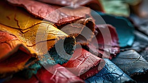 Pieces of the colored leathers. Raw materials for manufacture of bags, shoes, clothing and accessories.