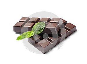 Pieces of dark chocolate with mint