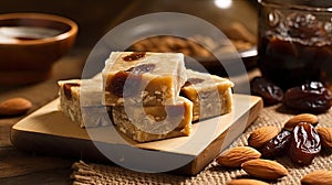 Pieces of delicious nutty nougat, closeup.