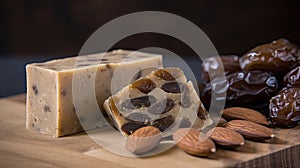 Pieces of delicious nutty nougat, closeup.