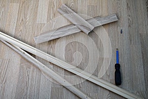 Pieces of dismantled baseboard