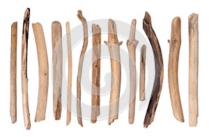Pieces of drift wood isolated on white background